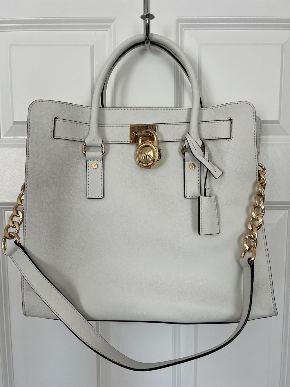 Michael Kors Cream Large Saffiano Leather Tote with Gold Hardware